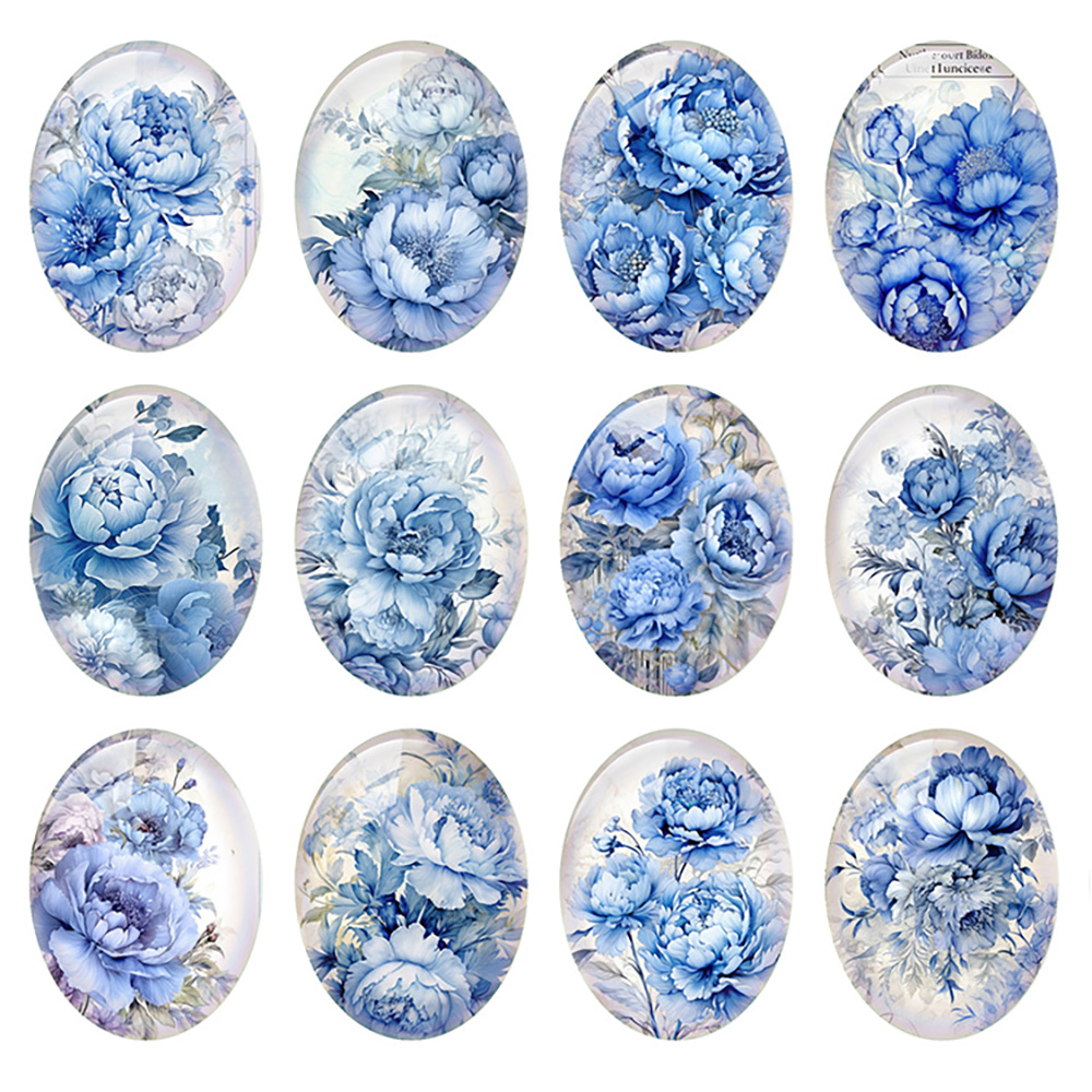 Vase Decor - Aleatório misto redondo/oval/quadrado azul poeny flor