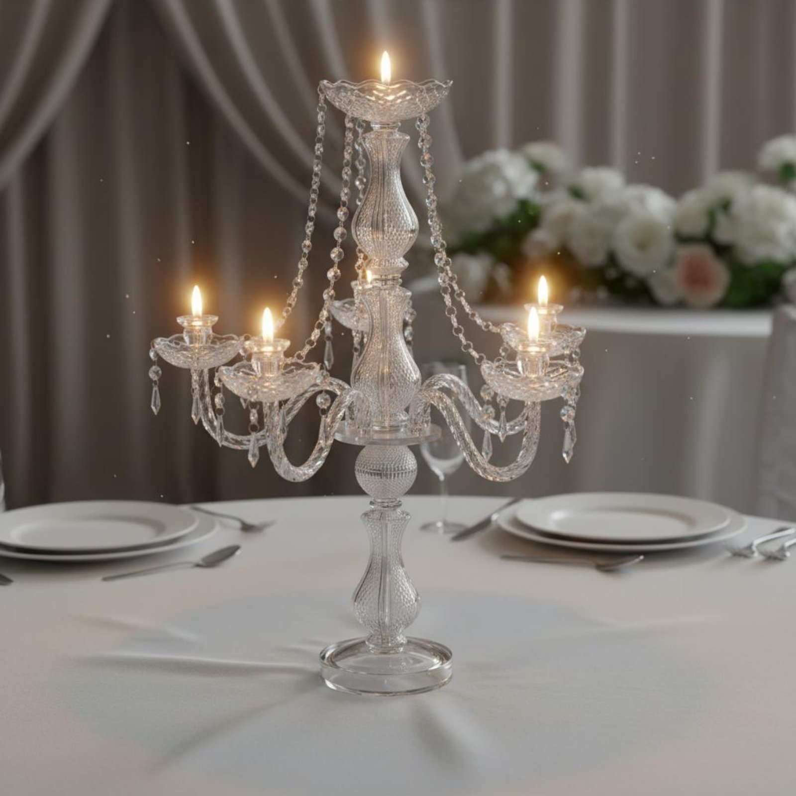 Candle Holder Decor - Candelabro de Cristal Elegante para Casamento,